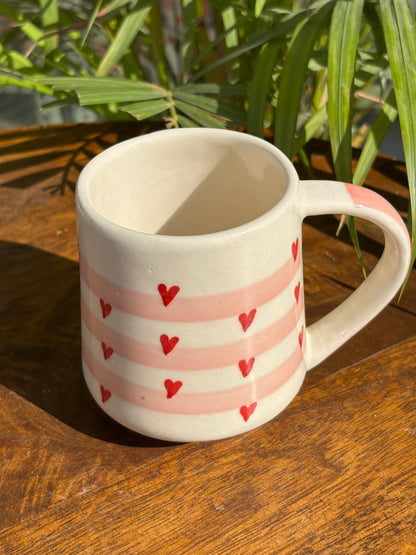 Blush Stripes & Hearts Ceramic Mug