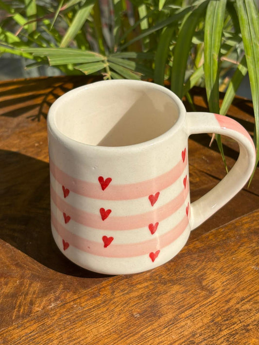 Blush Stripes & Hearts Ceramic Mug