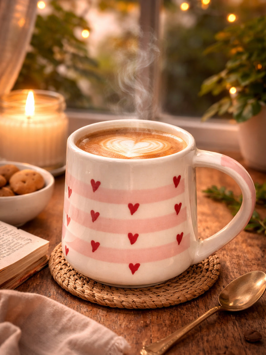 Blush Stripes & Hearts Ceramic Mug
