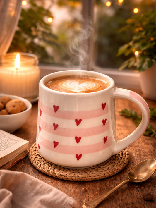 Blush Stripes & Hearts Ceramic Mug