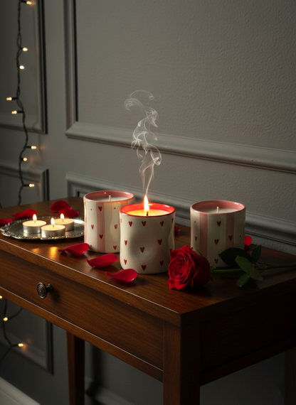 Blush of Hearts Candle Jars/ Water Glasses Combo (Set of 3)