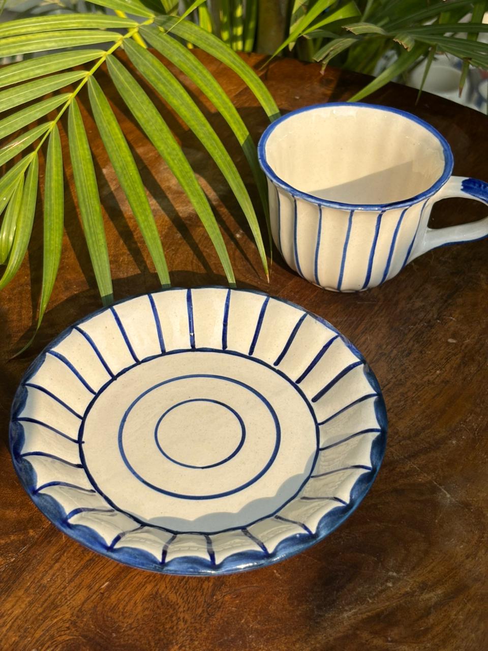 Celeste Blue Tea Cup & Saucer Set (Set of 2)