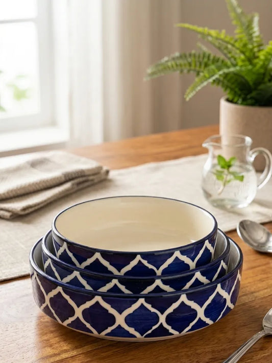 Blue Moroccan Serving Bowl Set (Set of 3)