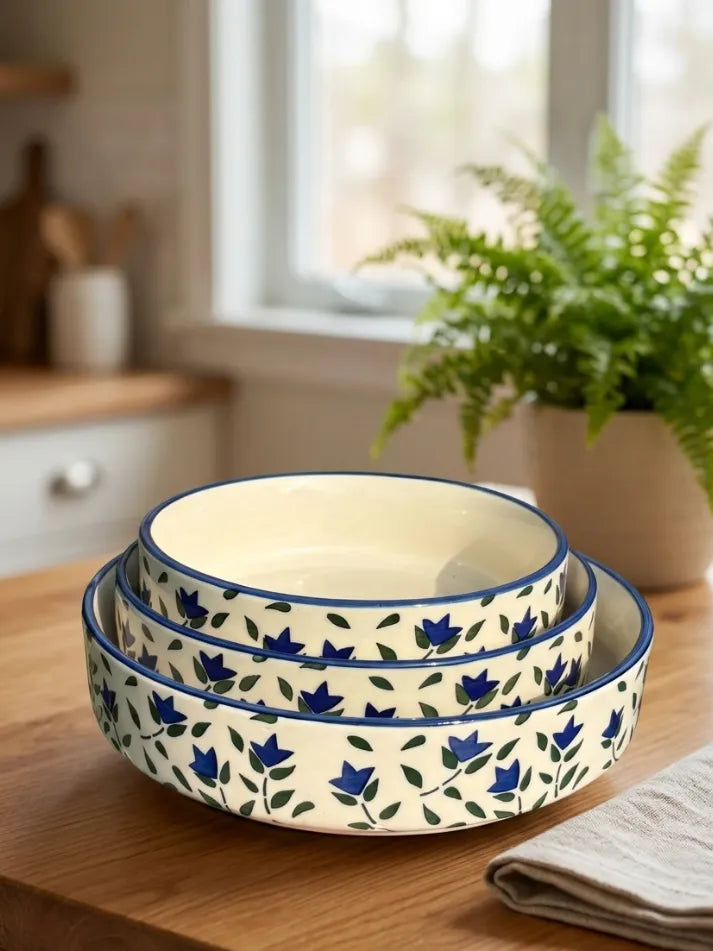 Royal Blue Flora Serving/Salad Bowl Set (Set of 3)