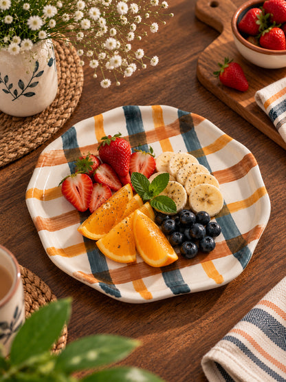 Cocoa Plaid Snack Plates Set (Set of 2)