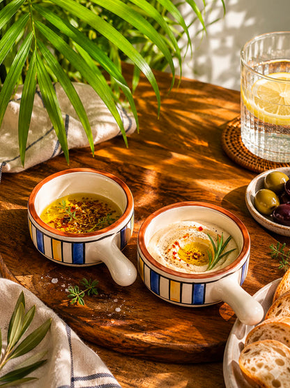Colorful Lines Dip Bowls with Handle (Set of 2)