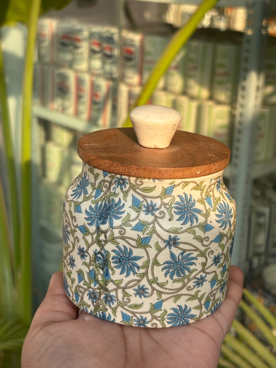 Cornflower Vine Wooden Lid Airtight Jar
