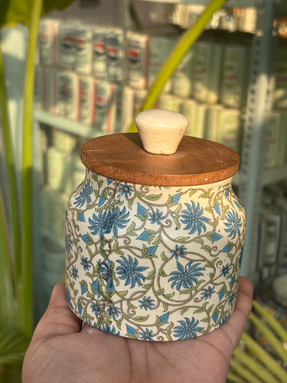 Cornflower Vine Wooden Lid Airtight Jar