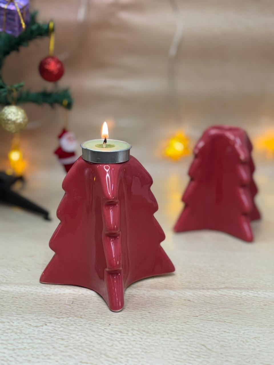 Cozy Pine Tree Tealight Stand-Red