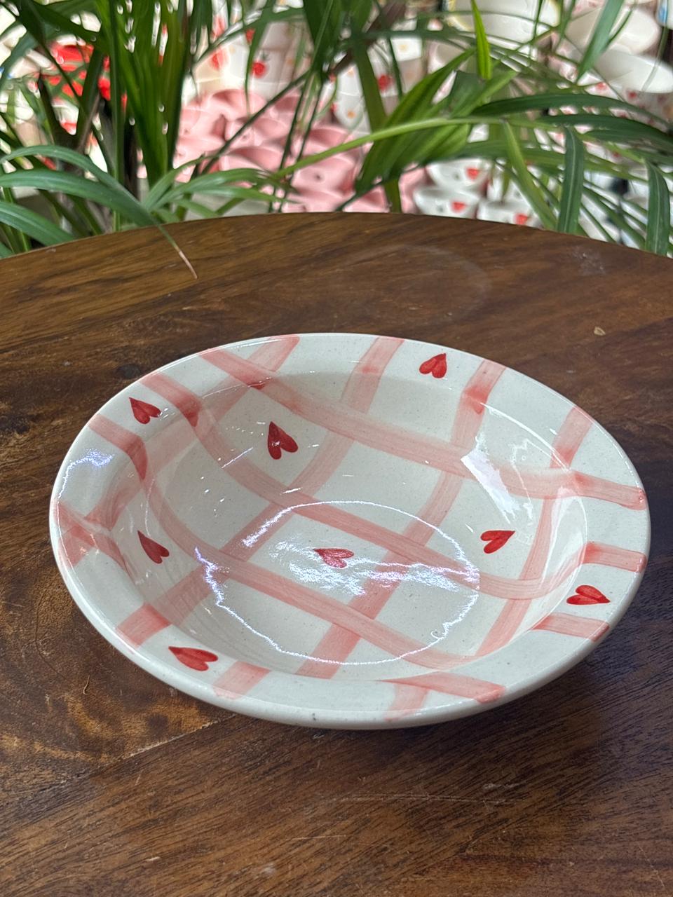 Crimson Check Heart Pasta Plates (Set of 2)