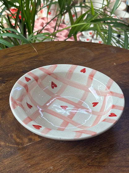 Crimson Check Heart Pasta Plates (Set of 2)