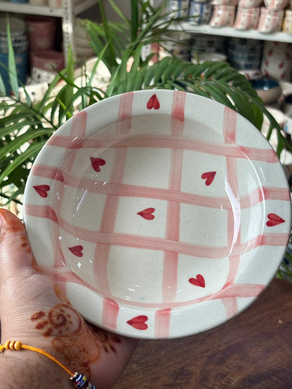 Crimson Check Heart Pasta Plates (Set of 2)