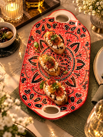 Crimson Mandala Serving Platter