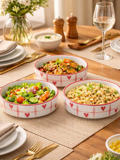 Crimson Check Heart Serving/Salad Bowl Set (Set of 3)