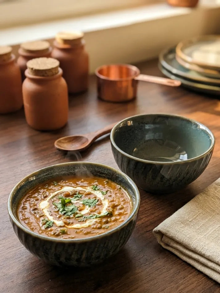 Olive Green Lines Glaze Curry Bowl Set of 2