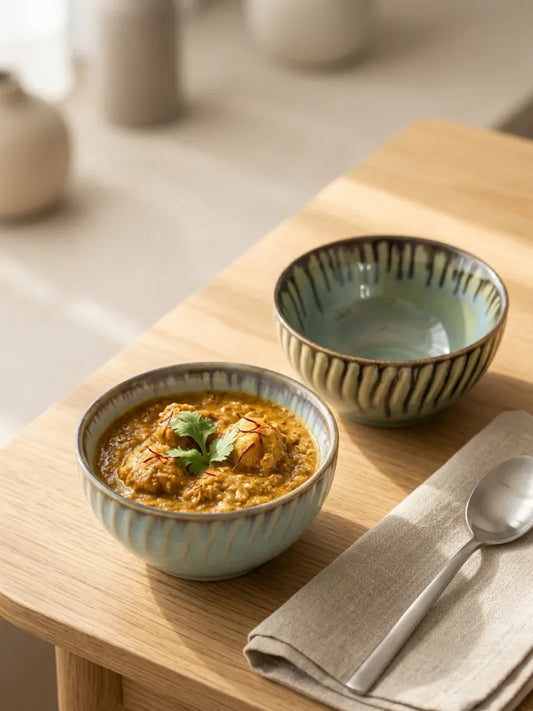 Sea-green with Line Glaze Curry Bowl Set of 2