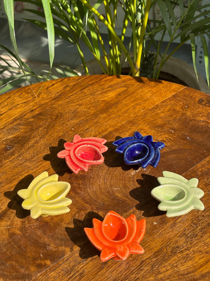 Divine Lotus Diya Set (Set of 5 Assorted Colors)