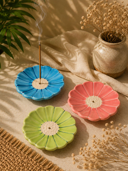 Élan Petals Incense Holders/Agarbatti Stands-Set of 5 (Assorted Colors)