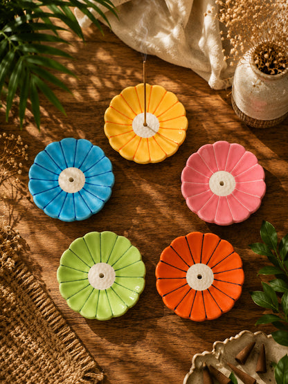 Élan Petals Incense Holders/Agarbatti Stands-Set of 5 (Assorted Colors)