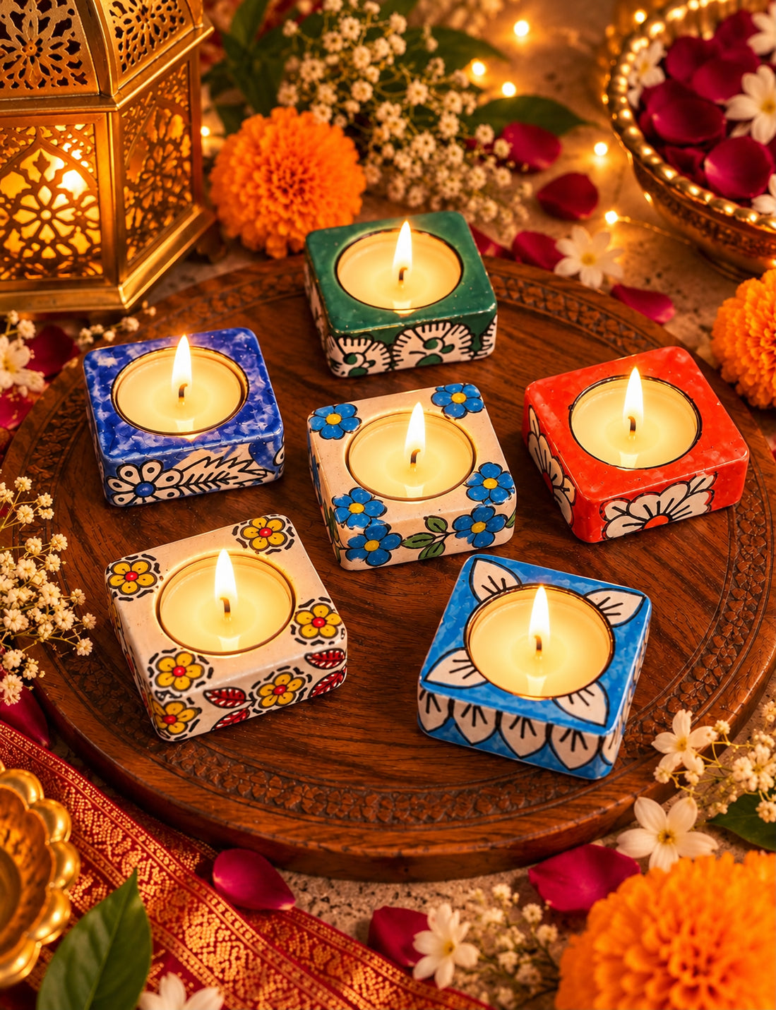 Floral Fiesta Tealight Holders – (Set of 5 Assorted)