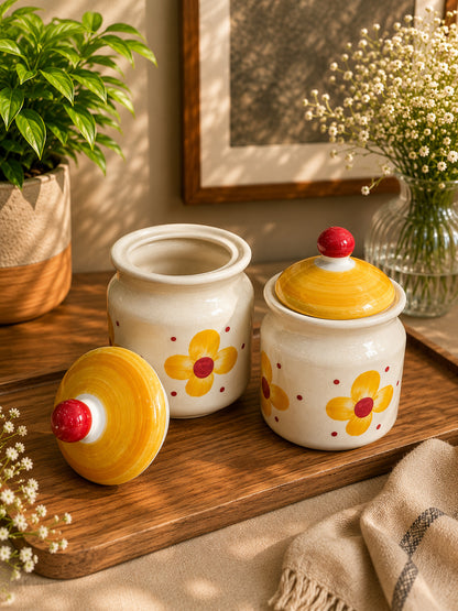 Golden Daisy Pickle/Spice Jars (Set of 2)