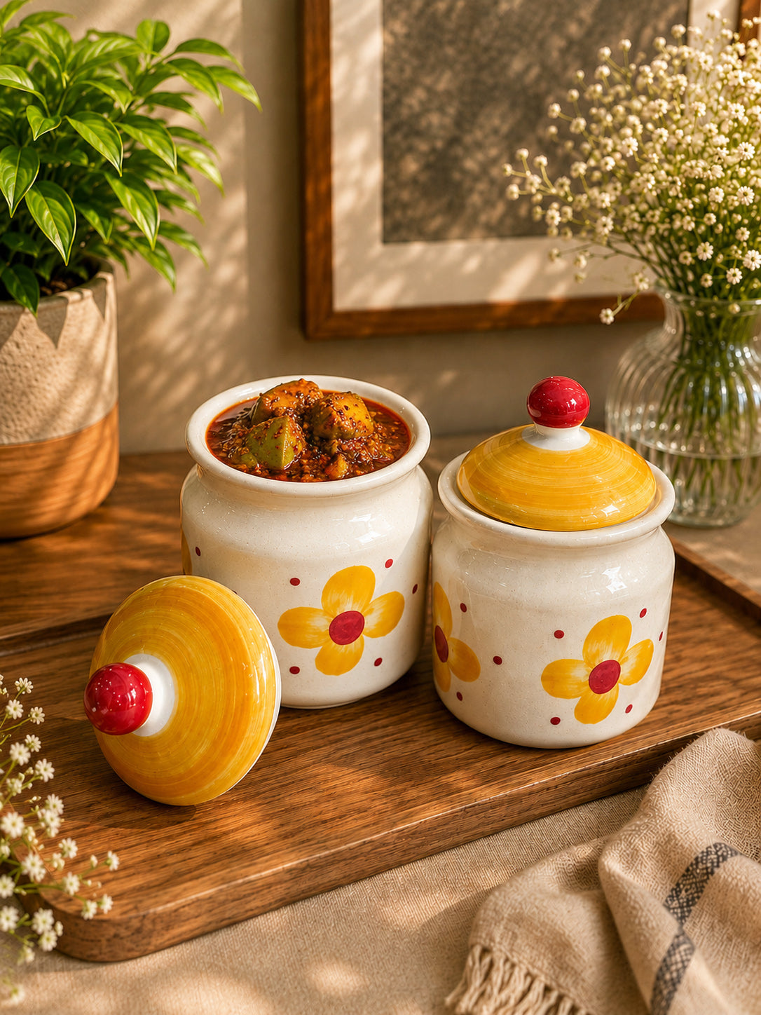 Golden Daisy Pickle/Spice Jars (Set of 2)