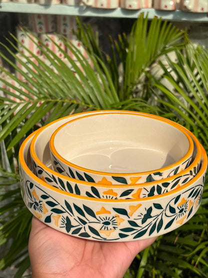 Golden Petals Serving Bowl Set (Set of 3)