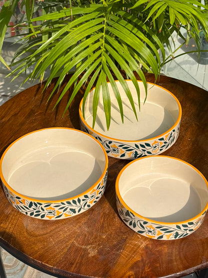 Golden Petals Serving Bowl Set (Set of 3)