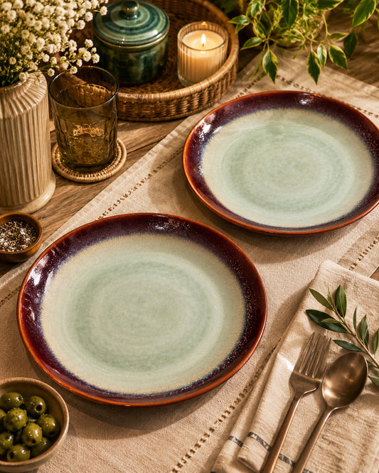 Green Brown Glaze Dinner Plate