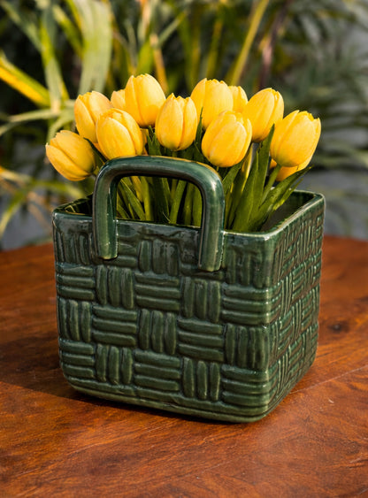 Green Woven Grace Basket Cutlery Holder/Vase