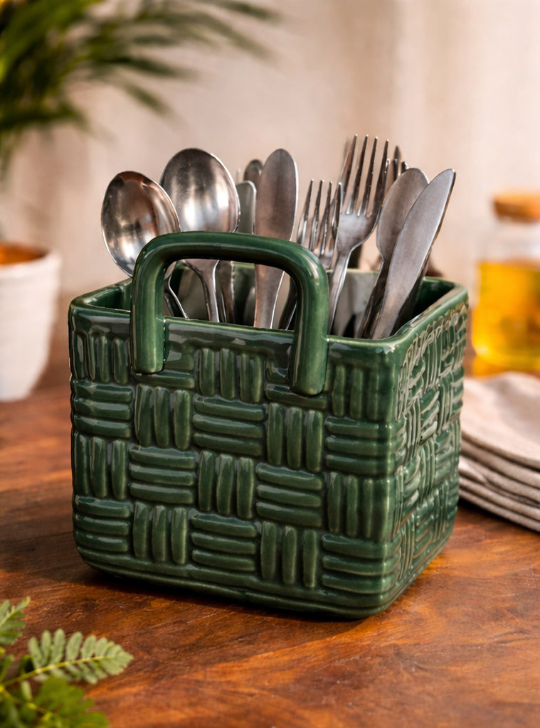 Green Woven Grace Basket Cutlery Holder/Vase