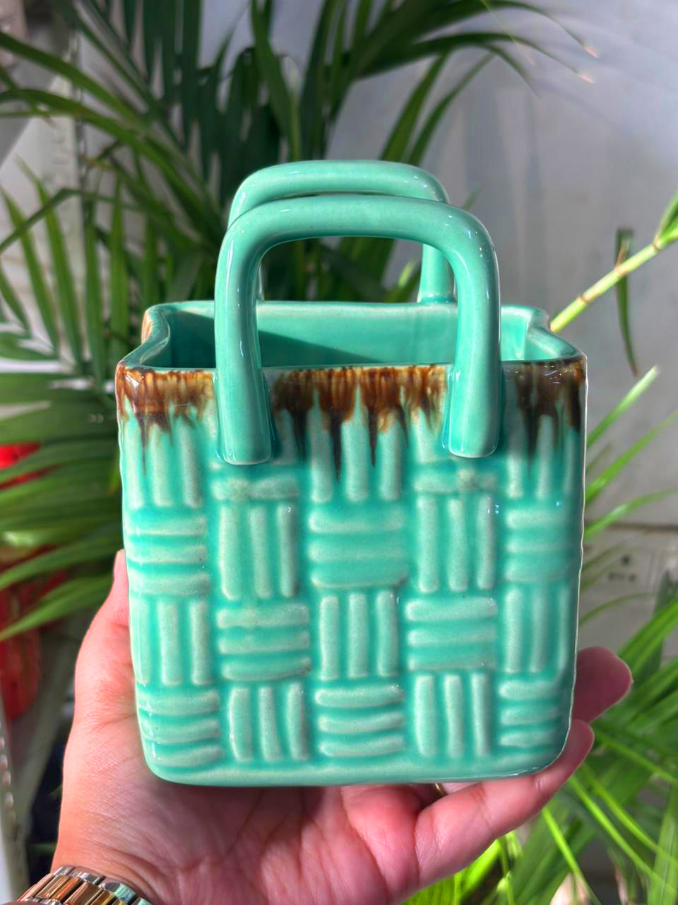 Green Woven Grace Basket Cutlery Holder/Vase