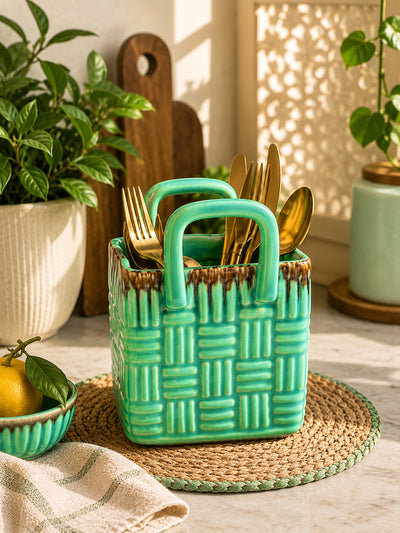 Green Woven Grace Basket Cutlery Holder/Vase