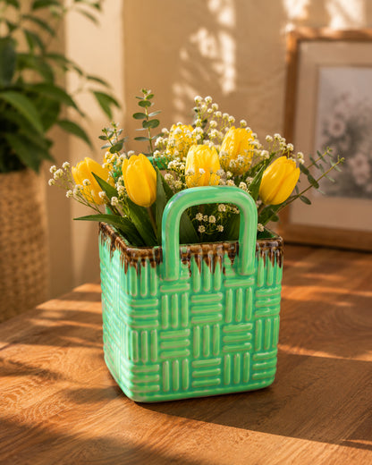 Green Woven Grace Basket Cutlery Holder/Vase