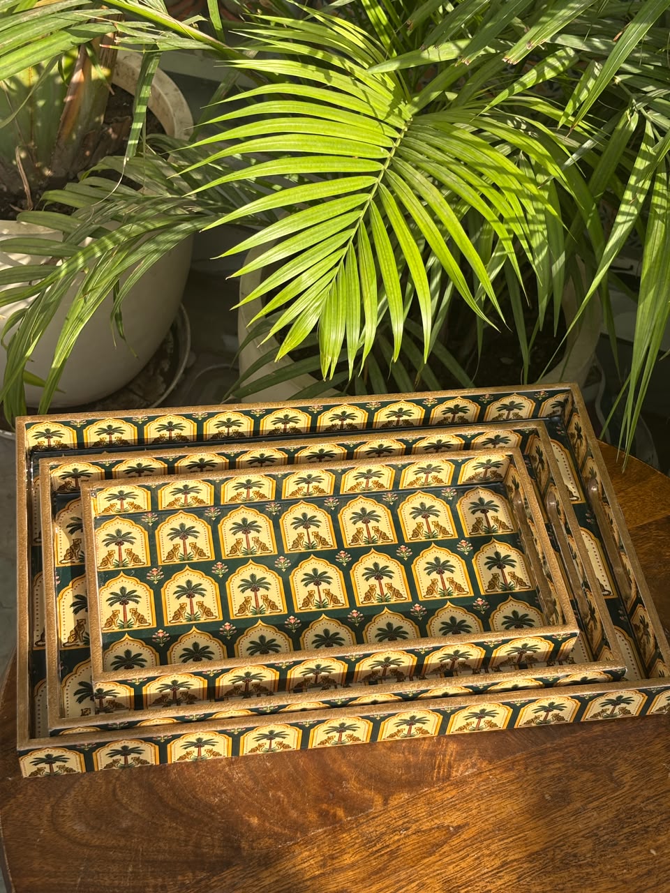 Heritage Tiger Wooden Tray Set (Set of 3)