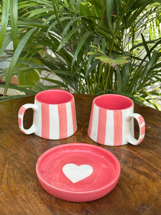 Pink Line Cups & Pink Snack Plate Combo (Set of 3)