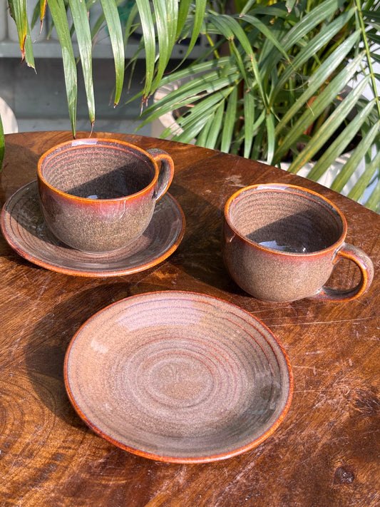 Dark Brown Cappuccino Cups with Saucers (Set of 2)