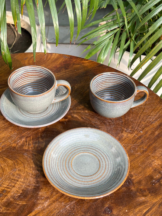 Metallic Grey Cappuccino Cups with Saucers (Set of 2)