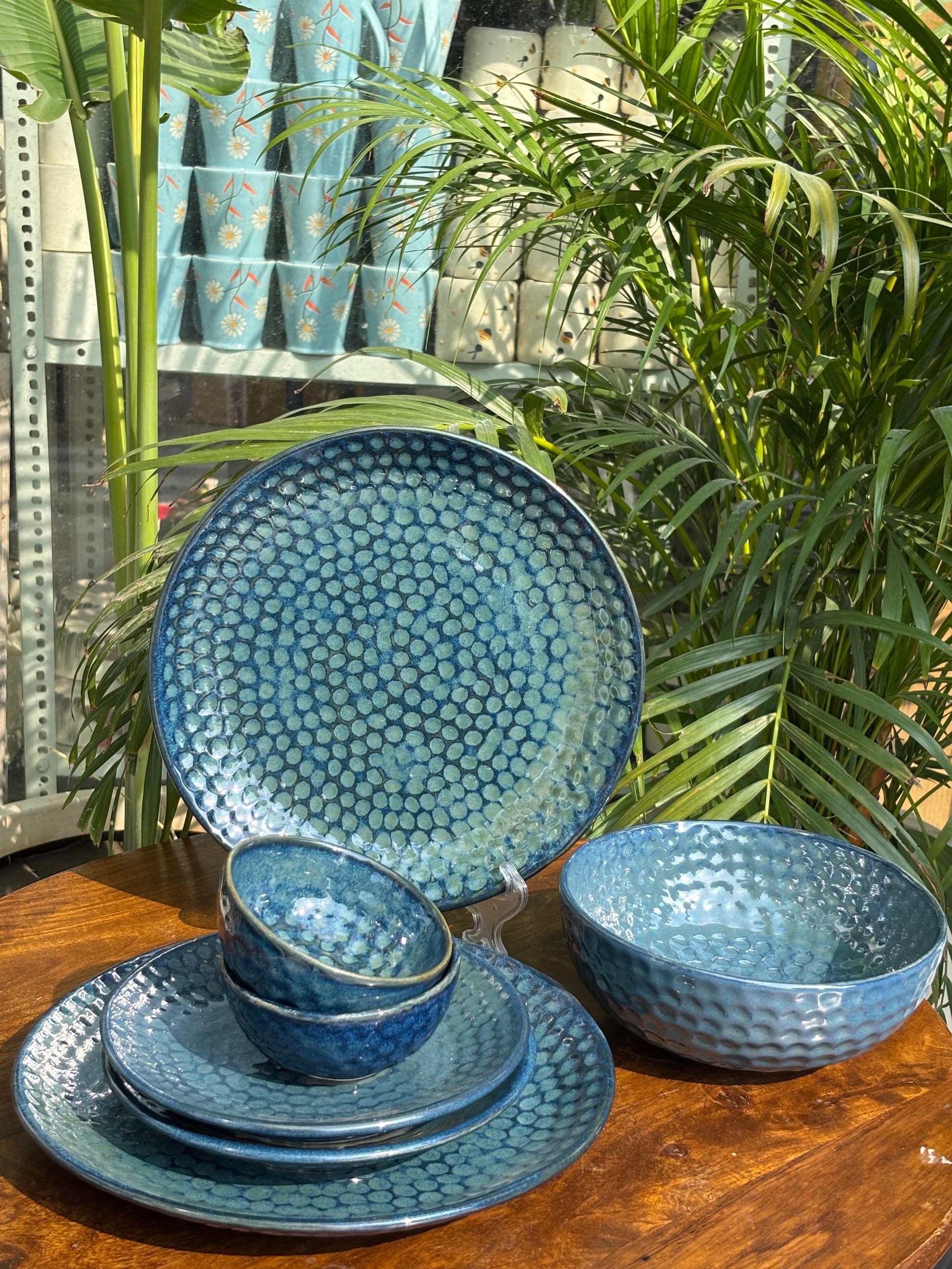 Celestial Blue Luxe Dinner Set (Set of 7) – House of Ceramics
