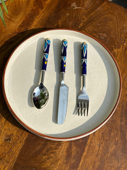 Midnight Bloom Handcrafted Cutlery Set (Set of 3)