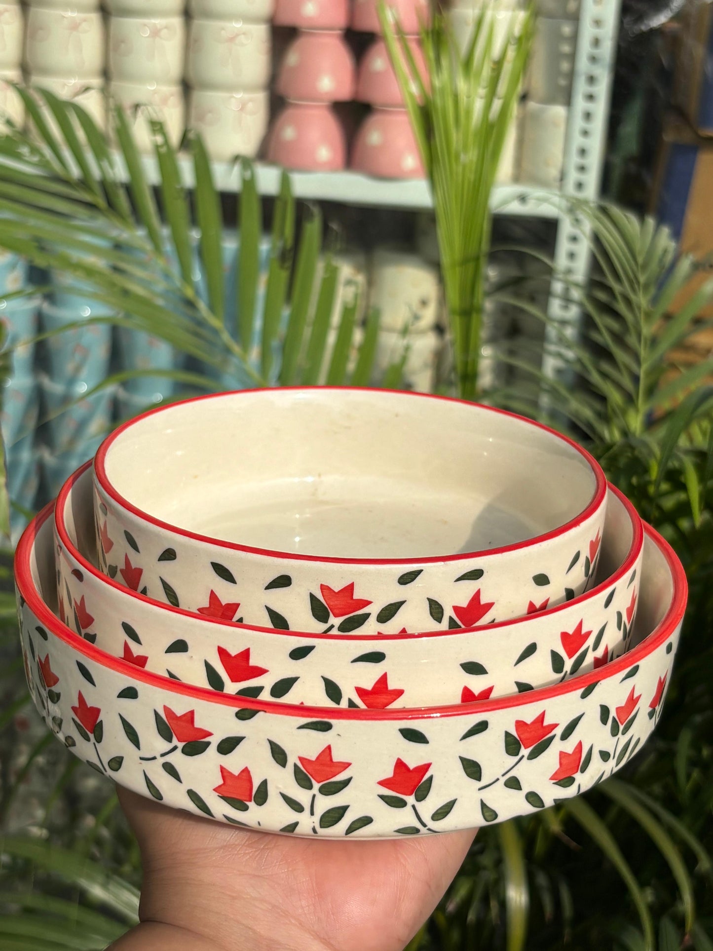 Royal Red Flora Serving/Salad Bowl Set (Set of 3)