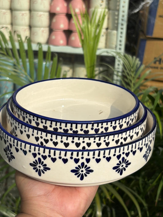 Blue Floral Design Serving Bowl Set (Set of 3)