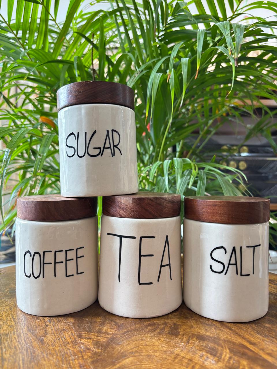 Tea, Coffee, Sugar Salt Airtight Jar Combo Set (Set of 4)-Round