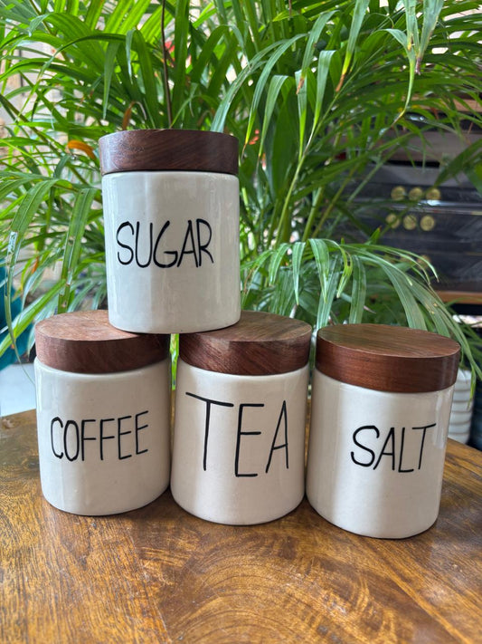 Tea, Coffee, Sugar & Salt Airtight Jar Combo Set (Set of 4)-Round