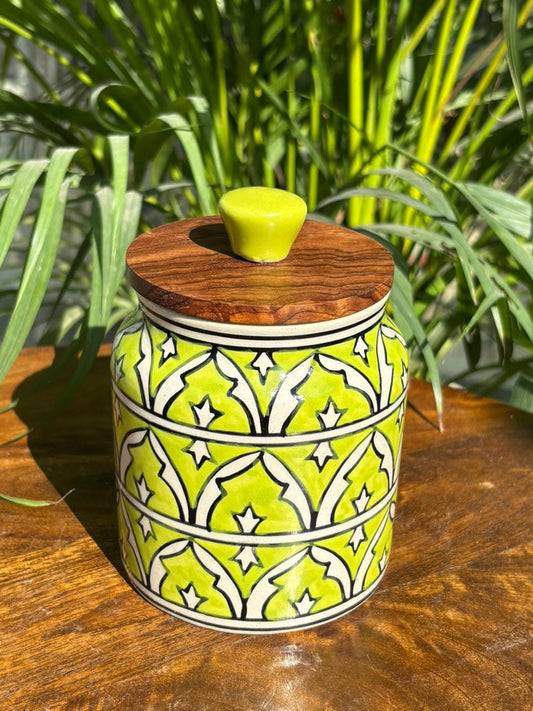 Bright Lime Green Floral Air-tight Jar