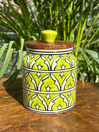 Bright Lime Green Floral Air-tight Jar