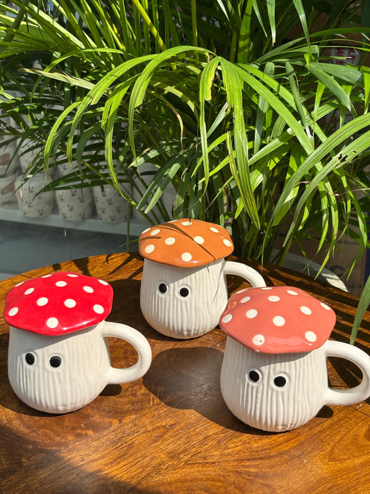 Mushroom Magic Coffee Mugs Combo with Lid (Set of 3)