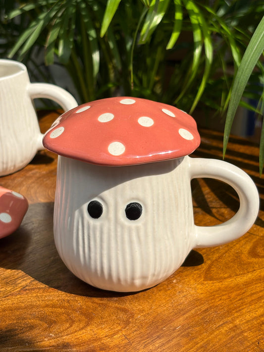 Pink Mushroom Magic Coffee Mug with Lid