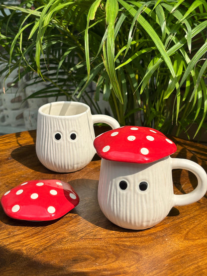Red Mushroom Magic Coffee Mug with Lid
