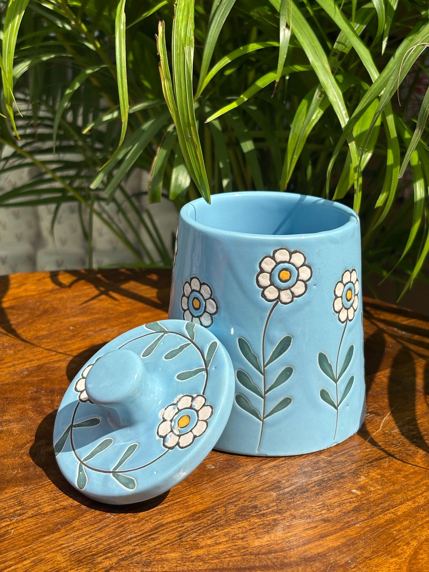 Bloom Blue Candle Jar with Lid